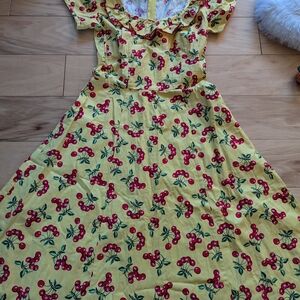 Bernie Dexter ebury Yellow Cherry Print  Dress with Ruffle Collar